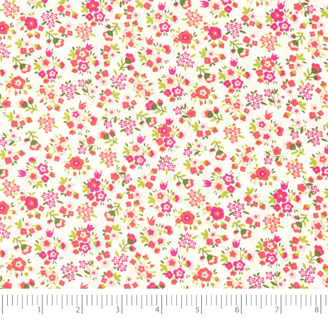 SINGER Small Pink Flowers on White Cotton Fabric